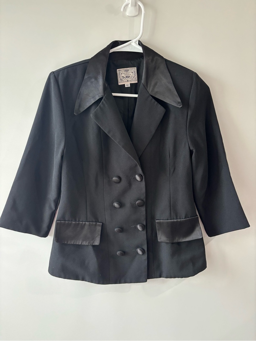 Monkey Wear PG 35315 Black Satin Lapel Double‑Breasted Blazer Sz 10